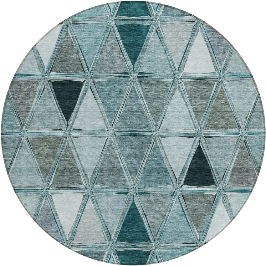 8' Teal Blue Aqua And Gray Round Geometric Washable Indoor Outdoor Area Rug Photo 1