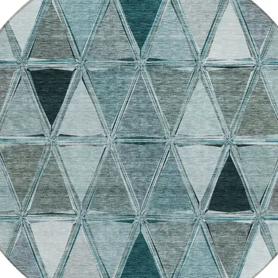 8' Teal Blue Aqua And Gray Round Geometric Washable Indoor Outdoor Area Rug Photo 5