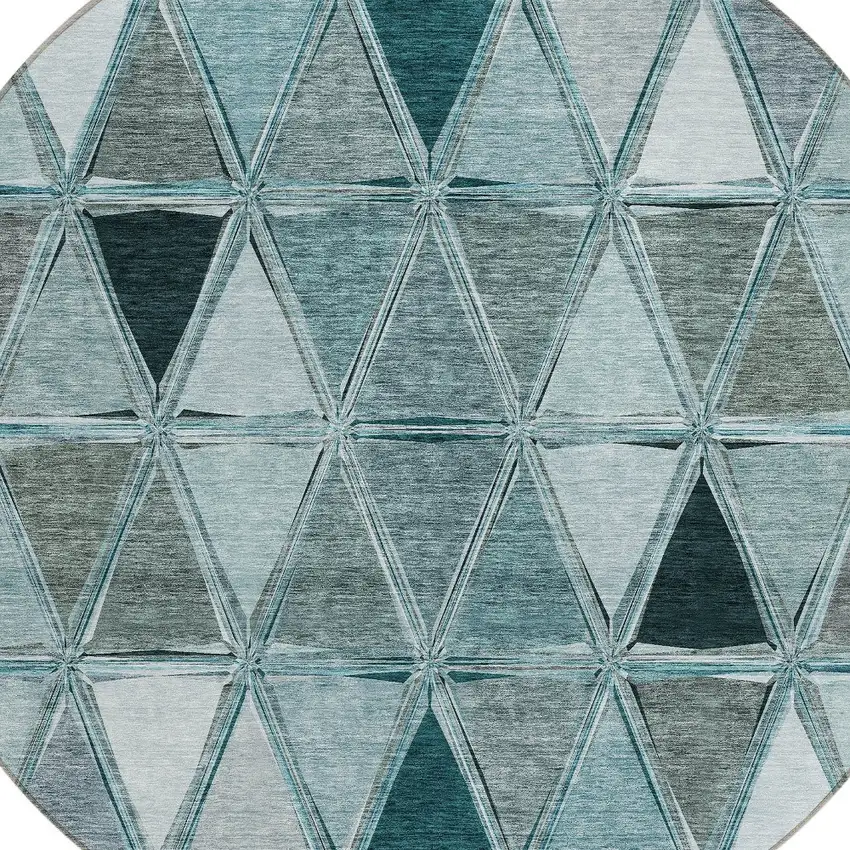 8' Teal Blue Aqua And Gray Round Geometric Washable Indoor Outdoor Area Rug Photo 5