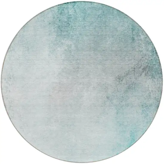 8' Teal Blue Aqua And Gray Round Ombre Washable Indoor Outdoor Area Rug Photo 5