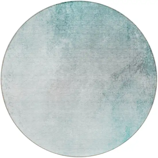 8' Teal Blue Aqua And Gray Round Ombre Washable Indoor Outdoor Area Rug Photo 5