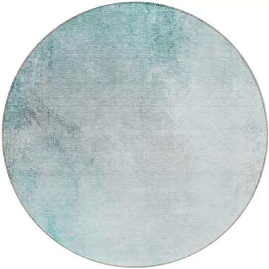 8' Teal Blue Aqua And Gray Round Ombre Washable Indoor Outdoor Area Rug Photo 2
