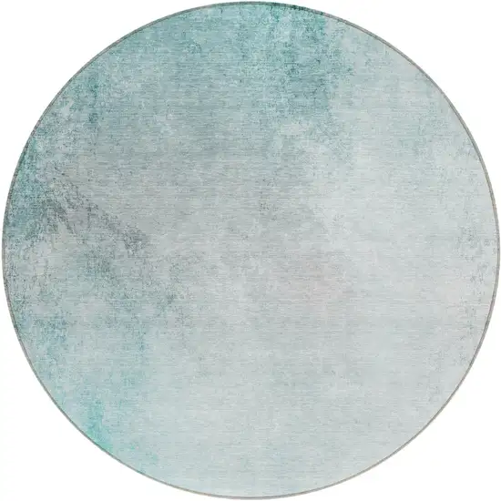 8' Teal Blue Aqua And Gray Round Ombre Washable Indoor Outdoor Area Rug Photo 2