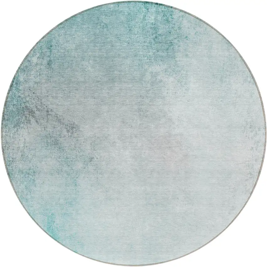 8' Teal Blue Aqua And Gray Round Ombre Washable Indoor Outdoor Area Rug Photo 2