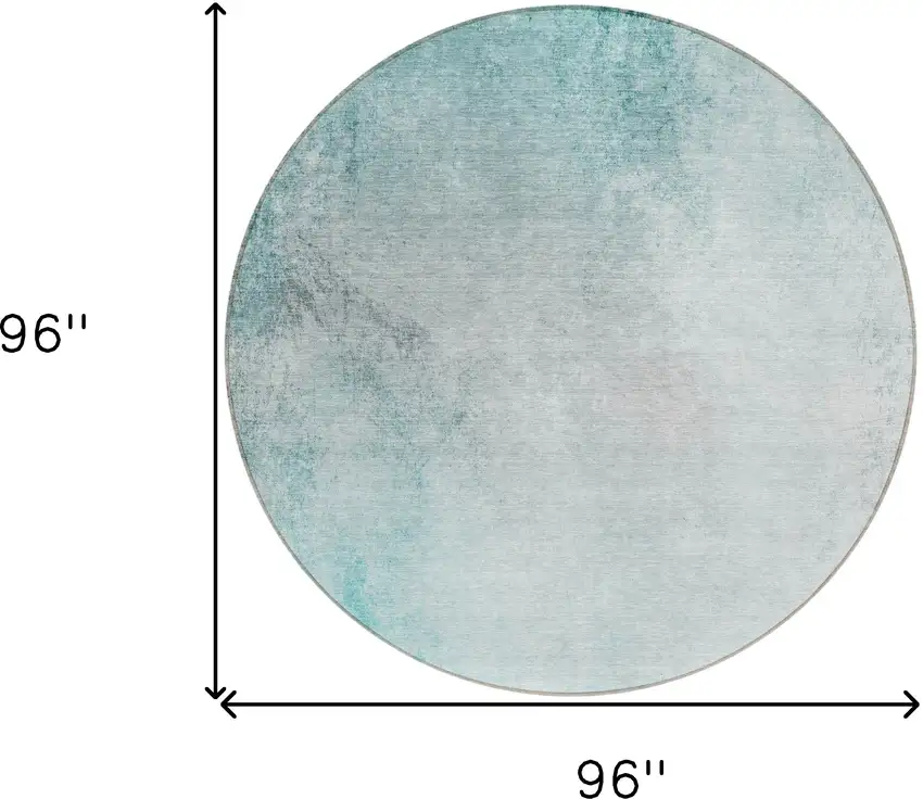 8' Teal Blue Aqua And Gray Round Ombre Washable Indoor Outdoor Area Rug Photo 3