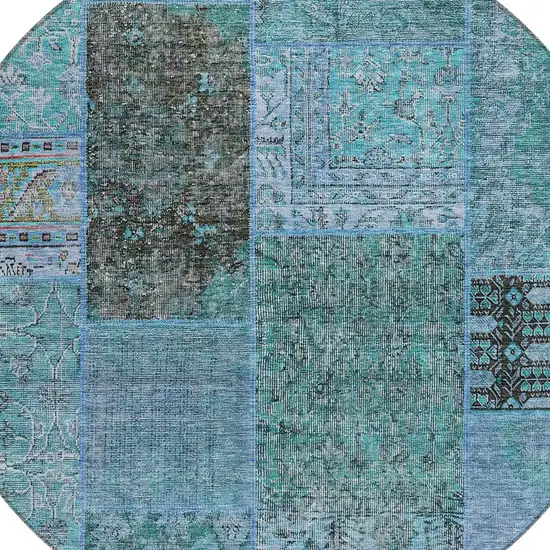 8' Teal Blue Aqua And Gray Round Patchwork Washable Indoor Outdoor Area Rug Photo 4