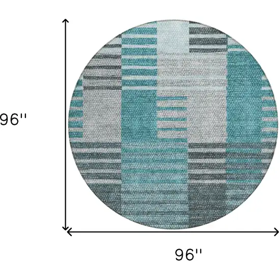 8' Teal Blue Aqua And Gray Round Striped Washable Indoor Outdoor Area Rug Photo 3