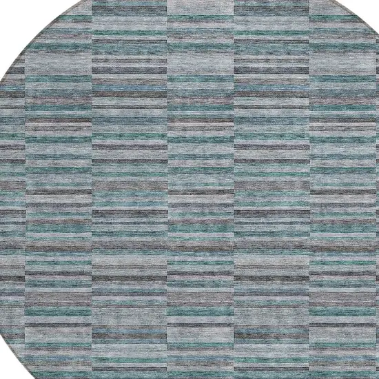 8' Teal Blue Aqua And Gray Round Striped Washable Indoor Outdoor Area Rug Photo 4