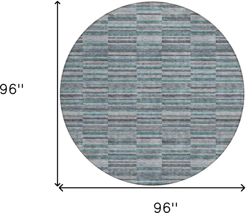 8' Teal Blue Aqua And Gray Round Striped Washable Indoor Outdoor Area Rug Photo 3