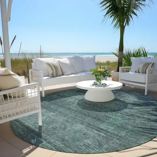 8' Teal Blue Aqua And Gray Round Striped Washable Indoor Outdoor Area Rug Photo 6