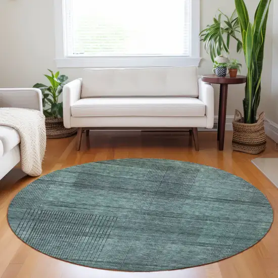 8' Teal Blue Aqua And Gray Round Striped Washable Indoor Outdoor Area Rug Photo 7