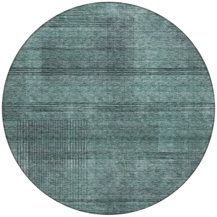 8' Teal Blue Aqua And Gray Round Striped Washable Indoor Outdoor Area Rug Photo 5