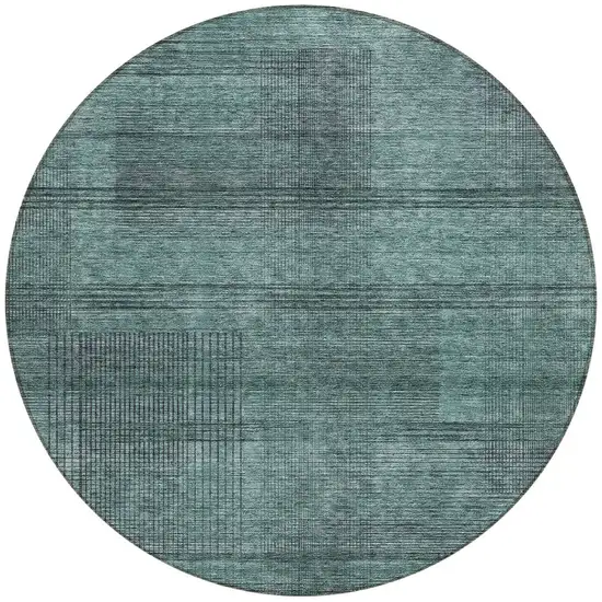 8' Teal Blue Aqua And Gray Round Striped Washable Indoor Outdoor Area Rug Photo 5