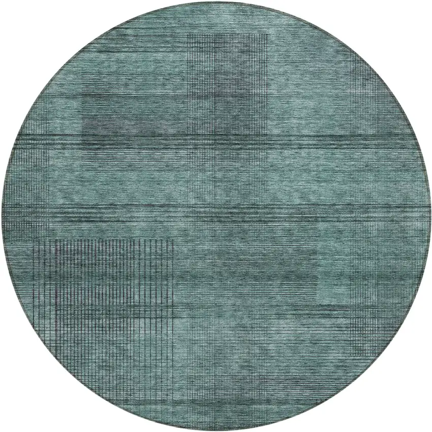 8' Teal Blue Aqua And Gray Round Striped Washable Indoor Outdoor Area Rug Photo 2