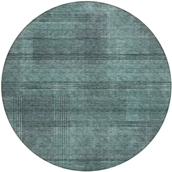 8' Teal Blue Aqua And Gray Round Striped Washable Indoor Outdoor Area Rug Photo 2