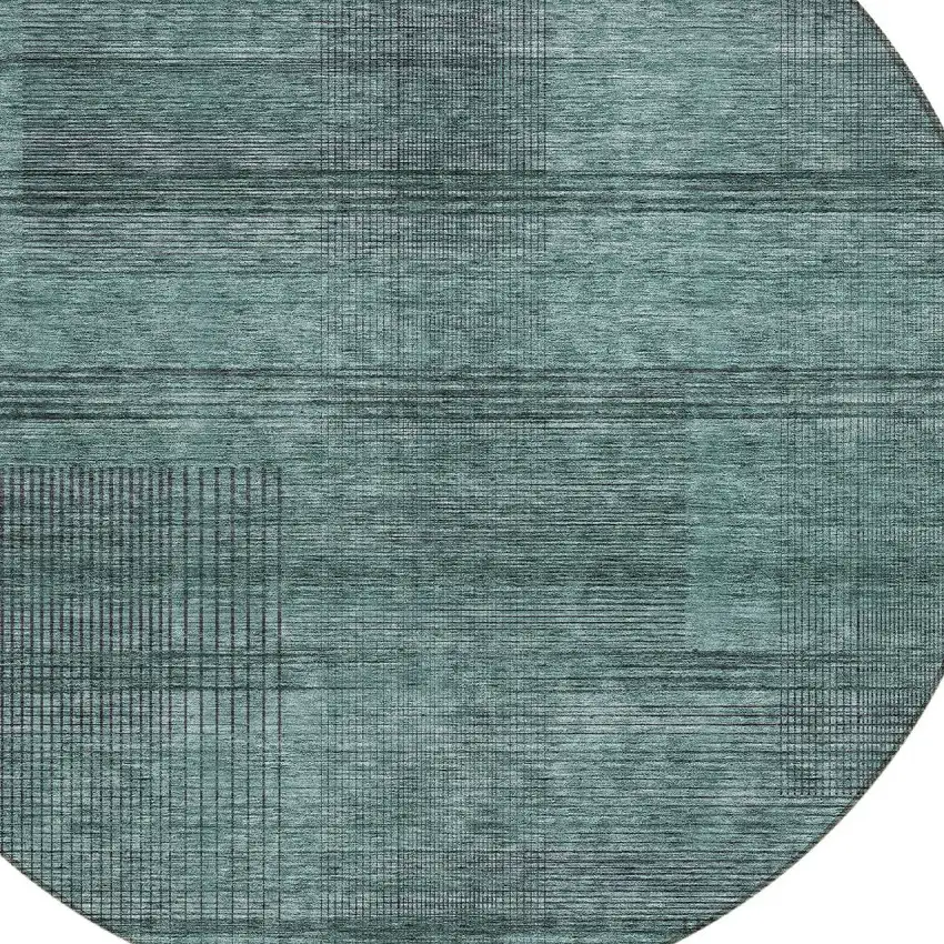 8' Teal Blue Aqua And Gray Round Striped Washable Indoor Outdoor Area Rug Photo 4