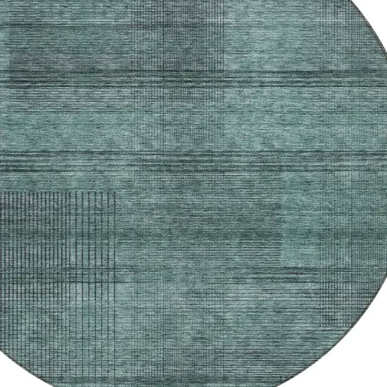 8' Teal Blue Aqua And Gray Round Striped Washable Indoor Outdoor Area Rug Photo 4