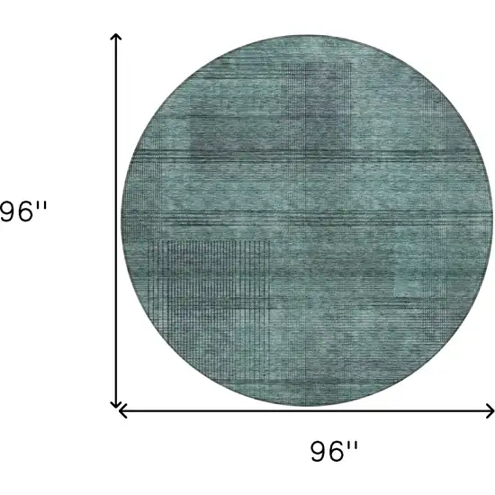 8' Teal Blue Aqua And Gray Round Striped Washable Indoor Outdoor Area Rug Photo 3