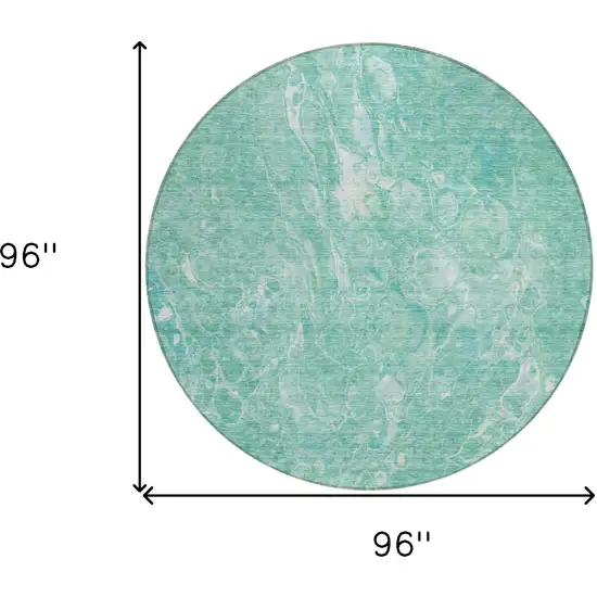 8' Teal Blue Aqua And Green Round Abstract Washable Indoor Outdoor Area Rug Photo 3