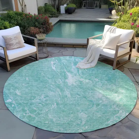 8' Teal Blue Aqua And Green Round Abstract Washable Indoor Outdoor Area Rug Photo 6