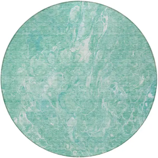 8' Teal Blue Aqua And Green Round Abstract Washable Indoor Outdoor Area Rug Photo 5