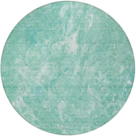 8' Teal Blue Aqua And Green Round Abstract Washable Indoor Outdoor Area Rug Photo 5