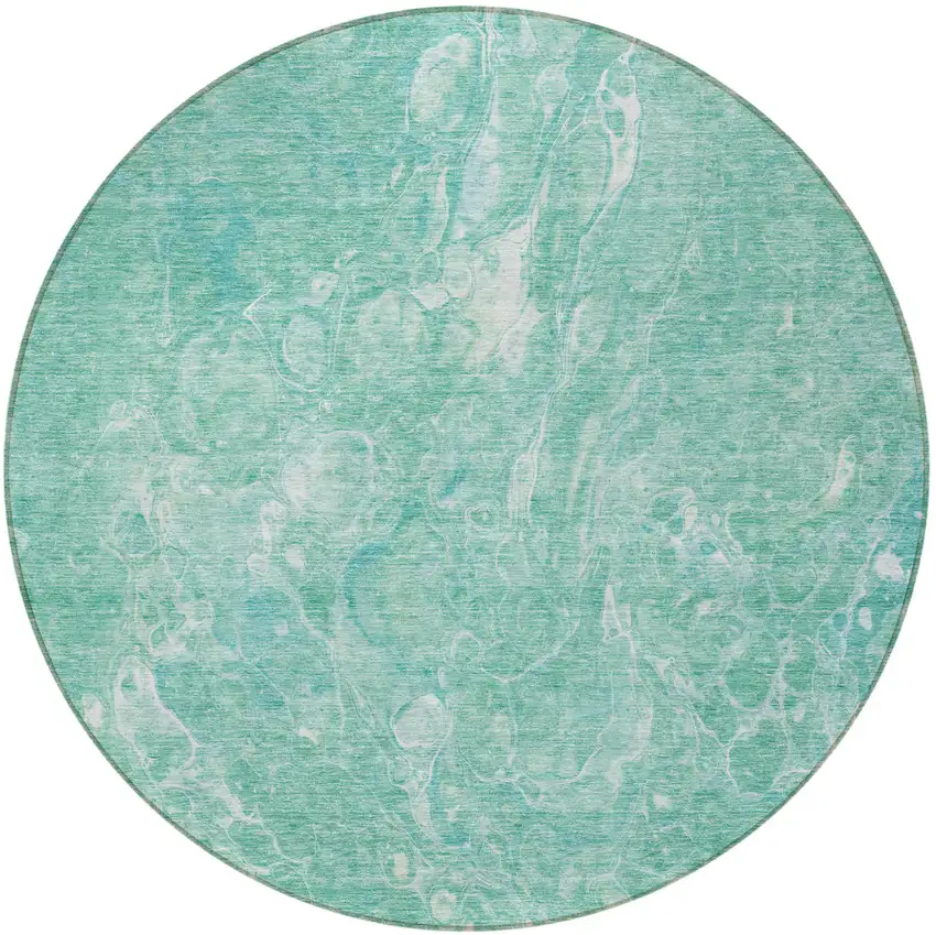 8' Teal Blue Aqua And Green Round Abstract Washable Indoor Outdoor Area Rug Photo 5