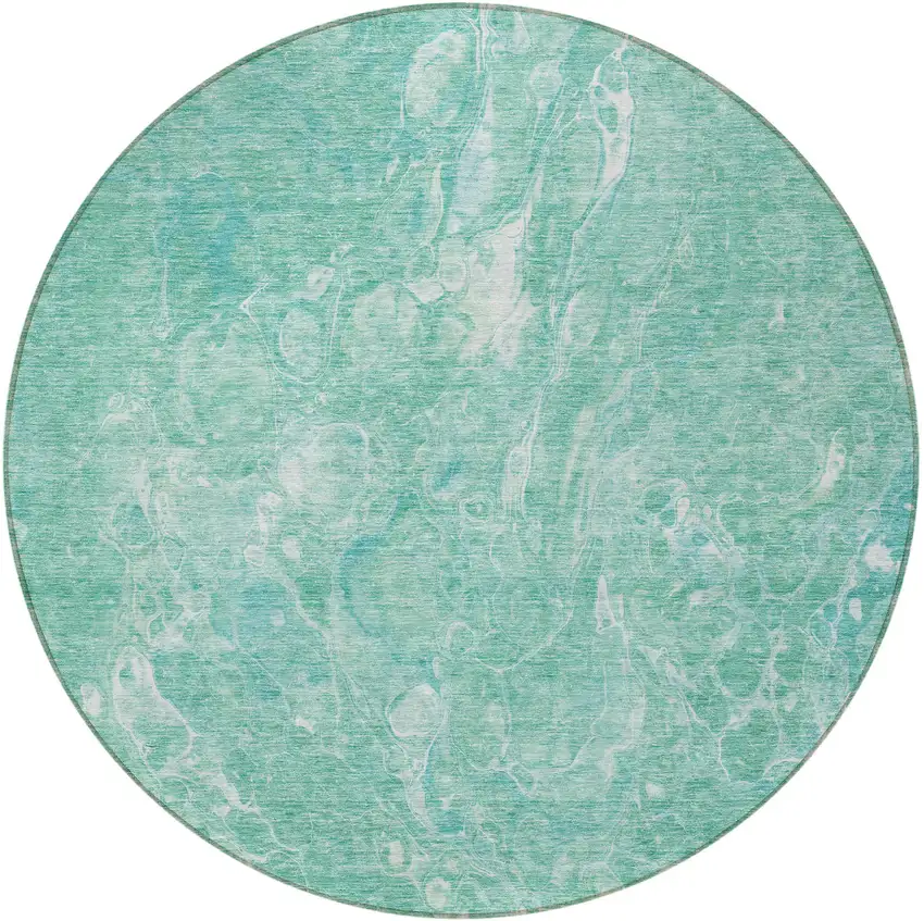 8' Teal Blue Aqua And Green Round Abstract Washable Indoor Outdoor Area Rug Photo 5