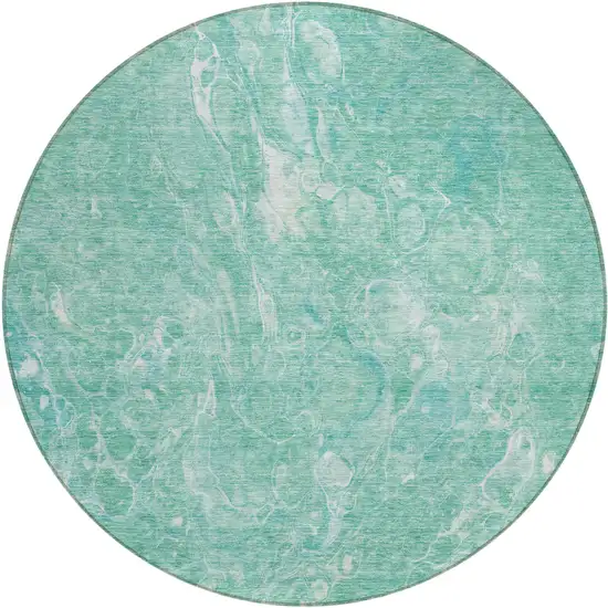 8' Teal Blue Aqua And Green Round Abstract Washable Indoor Outdoor Area Rug Photo 2