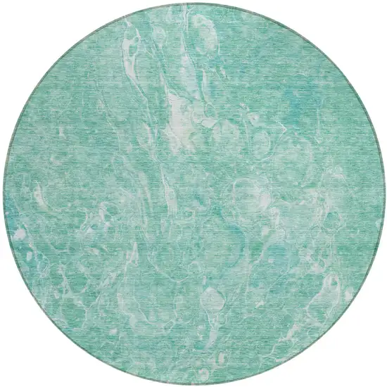 8' Teal Blue Aqua And Green Round Abstract Washable Indoor Outdoor Area Rug Photo 2