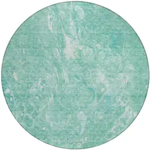 Photo of 8' Teal Blue Aqua And Green Round Abstract Washable Indoor Outdoor Area Rug