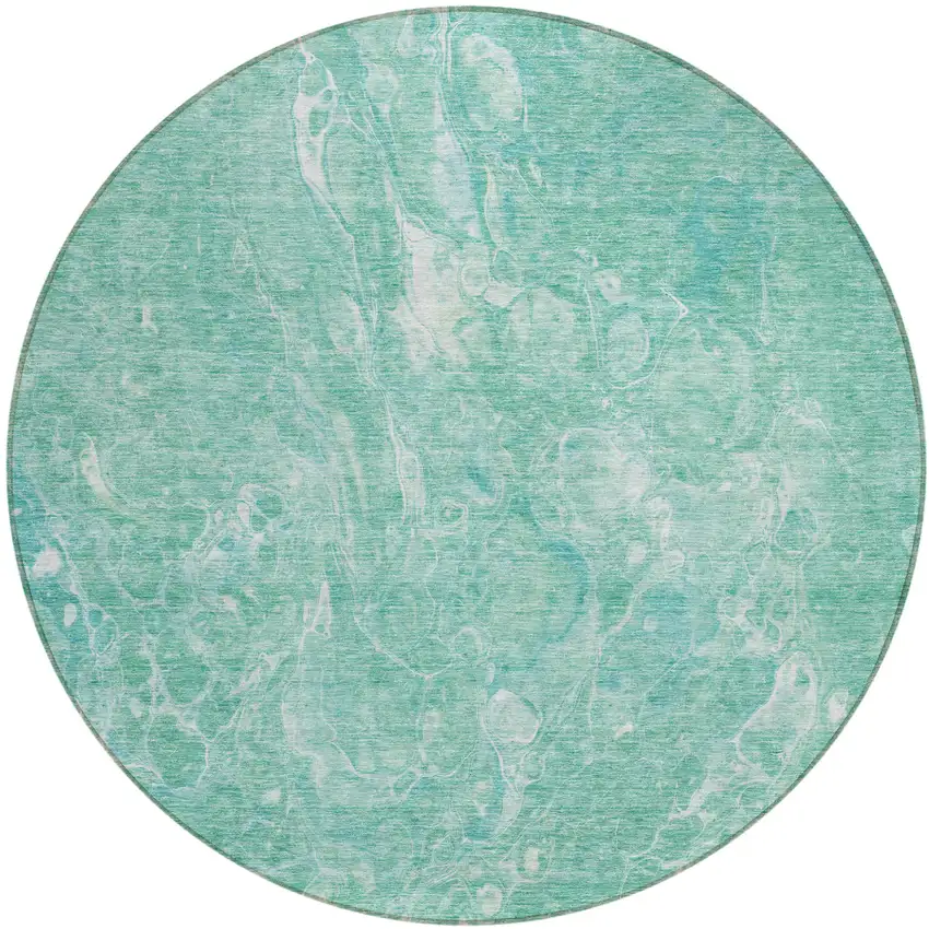 8' Teal Blue Aqua And Green Round Abstract Washable Indoor Outdoor Area Rug Photo 2