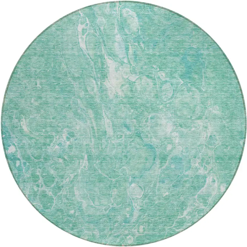 8' Teal Blue Aqua And Green Round Abstract Washable Indoor Outdoor Area Rug Photo 2