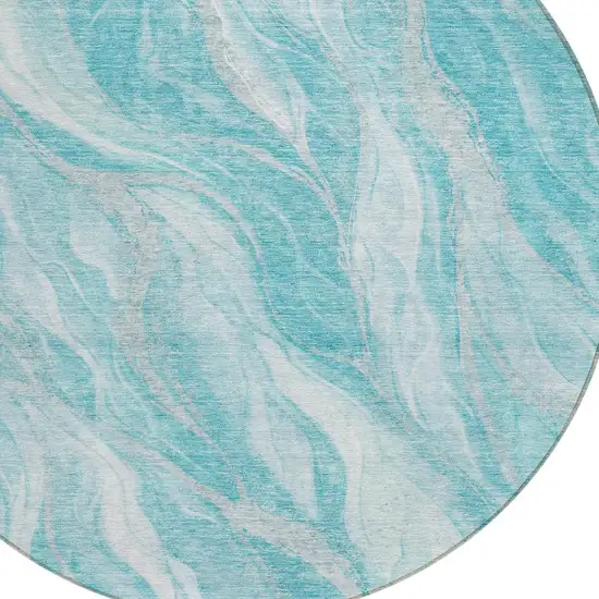8' Teal Blue Aqua And Ivory Round Abstract Washable Indoor Outdoor Area Rug Photo 4