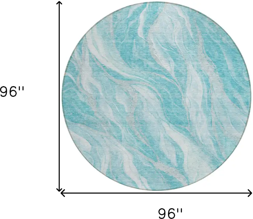 8' Teal Blue Aqua And Ivory Round Abstract Washable Indoor Outdoor Area Rug Photo 3