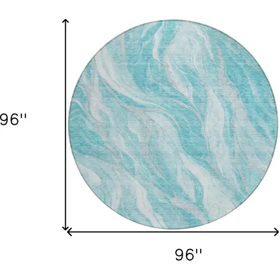 8' Teal Blue Aqua And Ivory Round Abstract Washable Indoor Outdoor Area Rug Photo 3