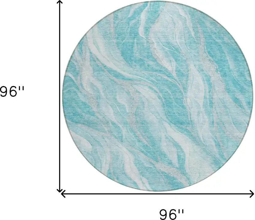 8' Teal Blue Aqua And Ivory Round Abstract Washable Indoor Outdoor Area Rug Photo 3