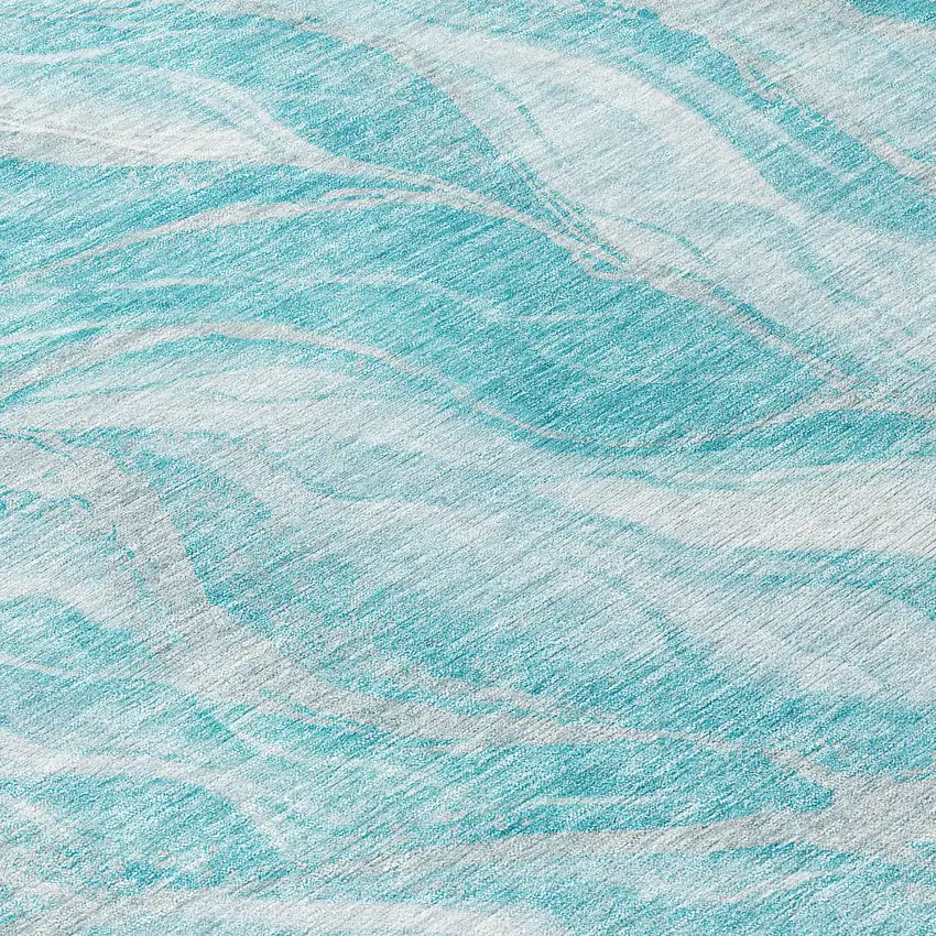 8' Teal Blue Aqua And Ivory Round Abstract Washable Indoor Outdoor Area Rug Photo 9