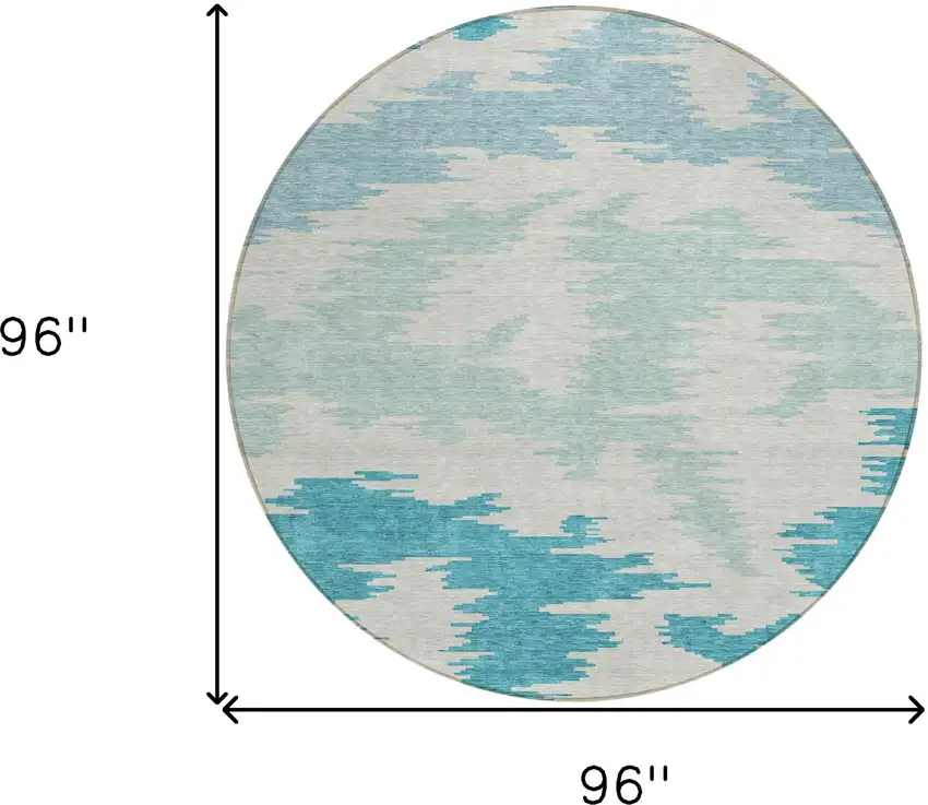 8' Teal Blue Aqua And Ivory Round Abstract Washable Indoor Outdoor Area Rug Photo 3