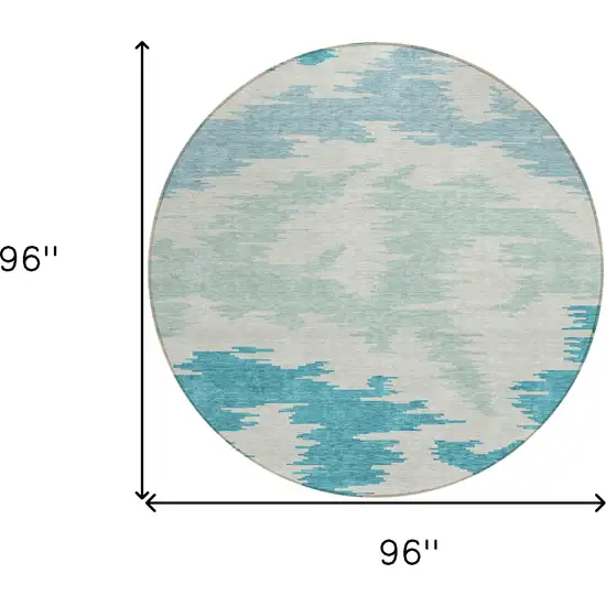 8' Teal Blue Aqua And Ivory Round Abstract Washable Indoor Outdoor Area Rug Photo 3