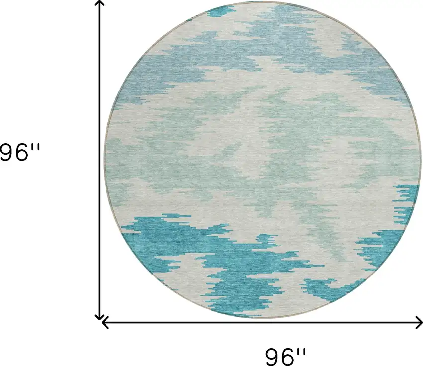 8' Teal Blue Aqua And Ivory Round Abstract Washable Indoor Outdoor Area Rug Photo 3