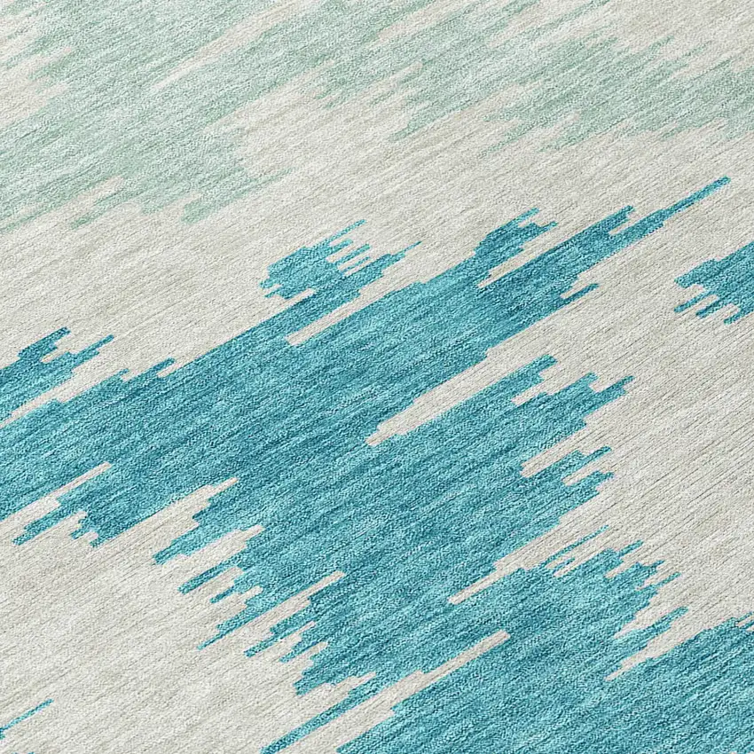 8' Teal Blue Aqua And Ivory Round Abstract Washable Indoor Outdoor Area Rug Photo 8