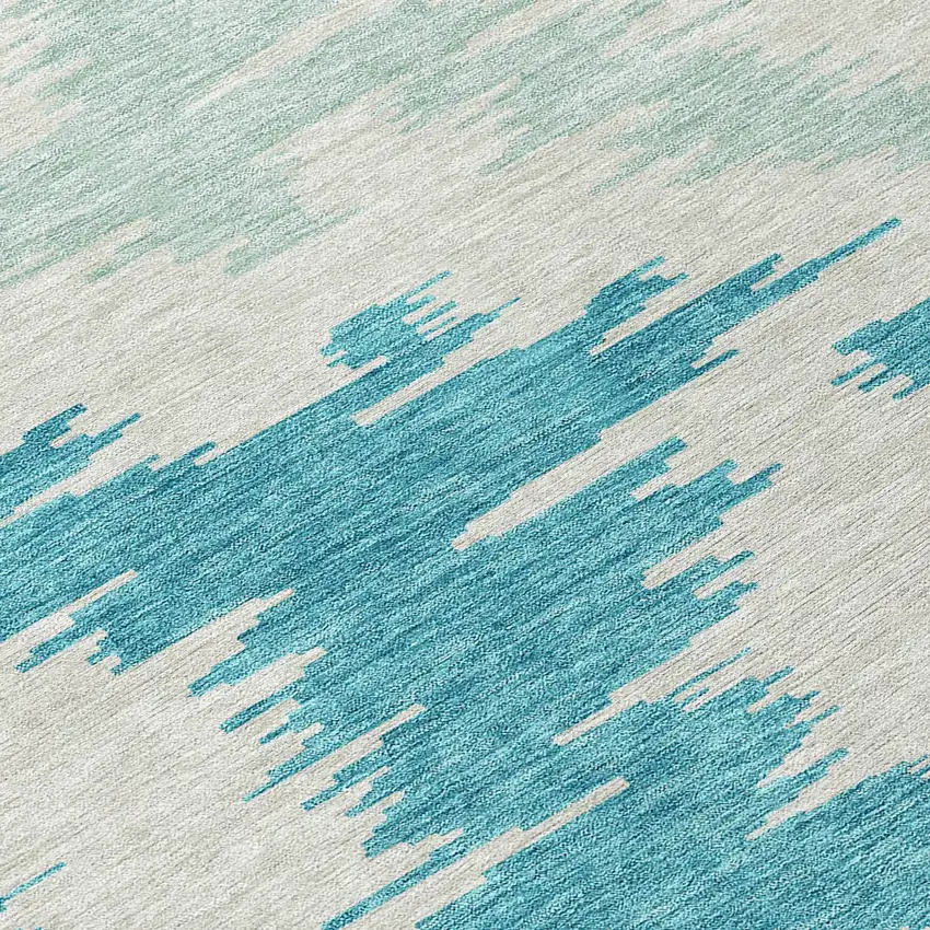 8' Teal Blue Aqua And Ivory Round Abstract Washable Indoor Outdoor Area Rug Photo 8