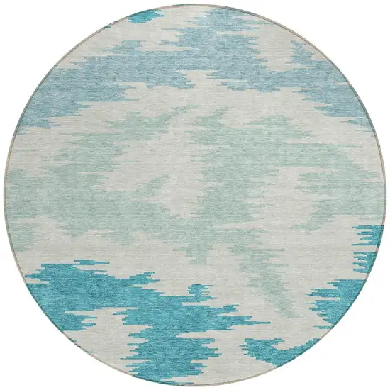 8' Teal Blue Aqua And Ivory Round Abstract Washable Indoor Outdoor Area Rug Photo 5