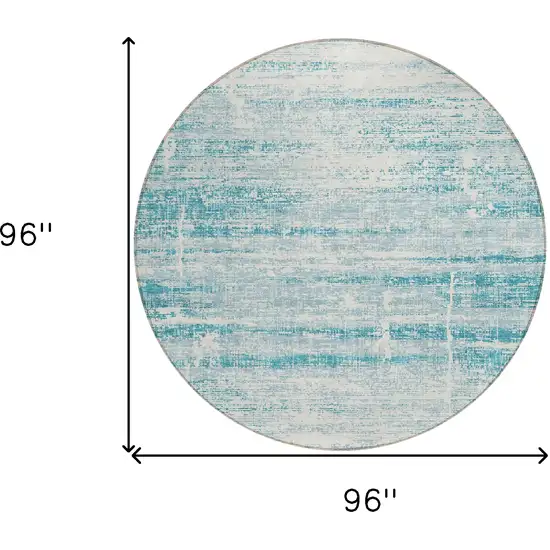 8' Teal Blue Aqua And Ivory Round Abstract Washable Indoor Outdoor Area Rug Photo 8