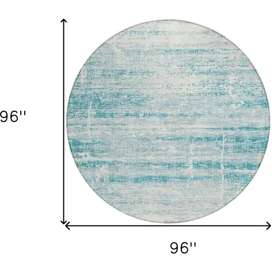 8' Teal Blue Aqua And Ivory Round Abstract Washable Indoor Outdoor Area Rug Photo 8