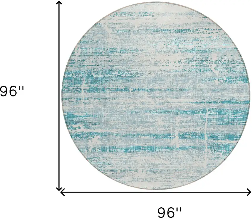 8' Teal Blue Aqua And Ivory Round Abstract Washable Indoor Outdoor Area Rug Photo 8