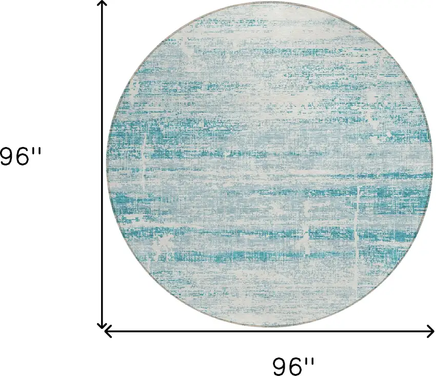 8' Teal Blue Aqua And Ivory Round Abstract Washable Indoor Outdoor Area Rug Photo 8