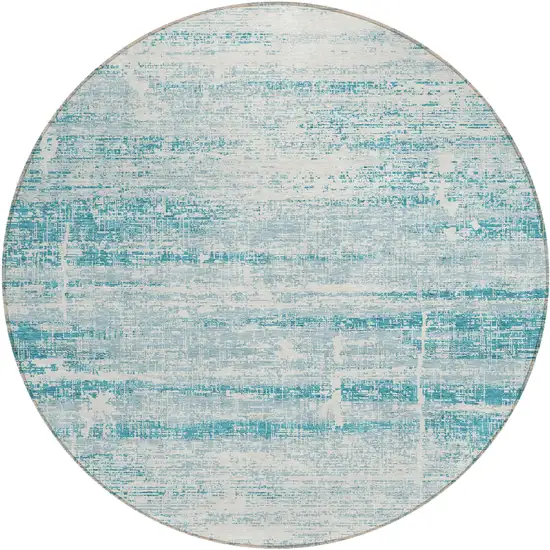 8' Teal Blue Aqua And Ivory Round Abstract Washable Indoor Outdoor Area Rug Photo 1