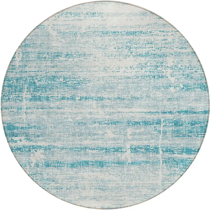 8' Teal Blue Aqua And Ivory Round Abstract Washable Indoor Outdoor Area Rug Photo 1
